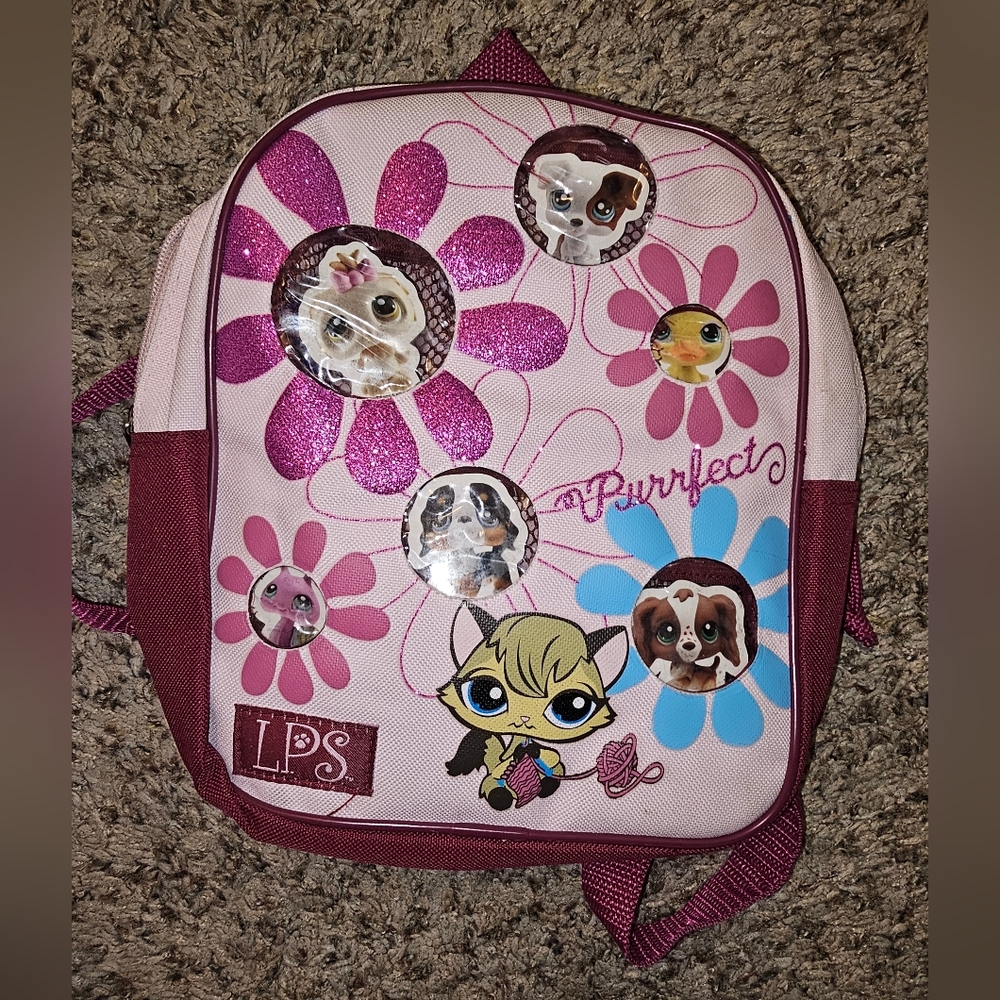 Vintage LPS Pink and Red Backpack with Flower Design